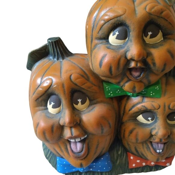 Ceramic Jack-O-Lantern Pumpkin People Smiling With Bow Ties Vintage Hall… - Picture 6 of 9